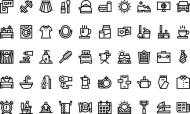 Düzenlenebilir Vuruşlu Yüksek Kaliteli Vektör Simgeleri Koleksiyonu sabah rutin simgeleri. Profesyonel ve Yaratıcı Projeler için ideal