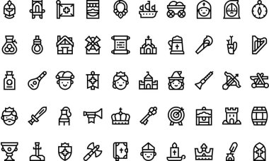 Düzenlenebilir Vuruşlu Ortaçağ Simgeleri Yüksek Kalite Vektör Simgeleri Koleksiyonu. Profesyonel ve Yaratıcı Projeler için ideal.