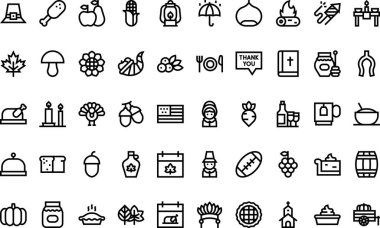 Şükran Günü ikonları Yüksek Kaliteli Vektör Simgeleri Koleksiyonu ve Düzenlenebilir Darbe. Profesyonel ve Yaratıcı Projeler için ideal.
