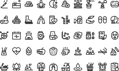 Wellness simgeleri: Düzenlenebilir Vuruşlu Yüksek Kalite Vektör Simgeleri Koleksiyonu. Profesyonel ve Yaratıcı Projeler için ideal