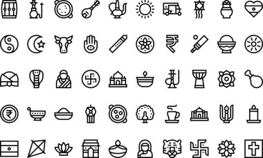 Hindistan Yüksek Kaliteli Vektör Simgeleri Koleksiyonunu Düzenlenebilir Vuruşla simgeliyor. Profesyonel ve Yaratıcı Projeler için ideal.