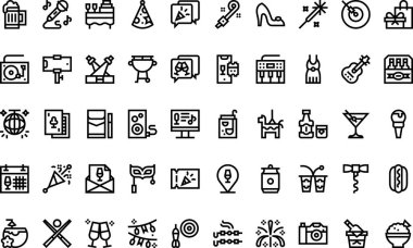 Parti ve kutlama simgeleri: Düzenlenebilir Vuruşlu Yüksek Kalite Vektör Simgeleri Koleksiyonu. Profesyonel ve Yaratıcı Projeler için ideal.