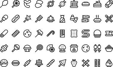 Şekerler ve şekerler, Düzenlenebilir Vuruşlu Yüksek Kaliteli Vektör Simgeleri Koleksiyonu simgeleri. Profesyonel ve Yaratıcı Projeler için ideal.