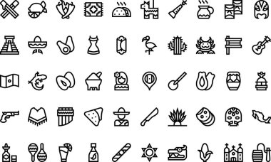 Meksika ikonları Yüksek Kaliteli Vektör Simgeleri Koleksiyonu Düzenlenebilir Darbe ile. Profesyonel ve Yaratıcı Projeler için ideal