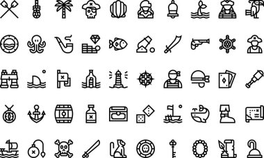 Korsanlar Yüksek Kaliteli Vektör Simgeleri Koleksiyonunu Düzenlenebilir Vuruşla simgeledi. Profesyonel ve Yaratıcı Projeler için ideal.