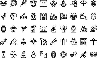 Düzenlenebilir Vuruşlu Japon yeni yıl simgeleri Yüksek Kalite Vektör Simgeleri Koleksiyonu. Profesyonel ve Yaratıcı Projeler için ideal