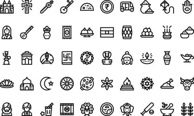 Hindistan Yüksek Kaliteli Vektör Simgeleri Koleksiyonunu Düzenlenebilir Vuruşla simgeliyor. Profesyonel ve Yaratıcı Projeler için ideal