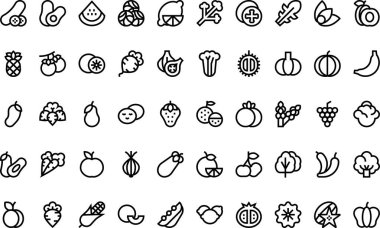 Meyve ve sebze ikonları Yüksek Kaliteli Vektör Simgeleri Koleksiyonu ve Düzenlenebilir Vuruşlar. Profesyonel ve Yaratıcı Projeler için ideal.