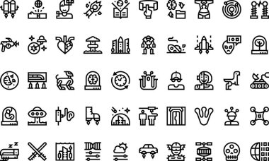 Düzenlenebilir Vuruşlu Yüksek Kaliteli Vektör Simgeleri Koleksiyonu bilim kurgu simgeleri. Profesyonel ve Yaratıcı Projeler için ideal