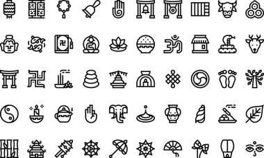 Budizm simgeleri Yüksek Kaliteli Vektör Simgeleri Koleksiyonu ve Düzenlenebilir Vuruşlar. Profesyonel ve Yaratıcı Projeler için ideal