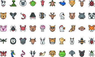 Hayvanlar Yüksek Kaliteli Vektör Simgeleri Koleksiyonu Düzenlenebilir Vuruşlu. Profesyonel ve Yaratıcı Projeler için ideal.