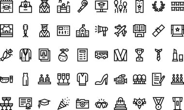 Mezuniyet simgeleri: Düzenlenebilir Vuruşlu Yüksek Kalite Vektör Simgeleri Koleksiyonu. Profesyonel ve Yaratıcı Projeler için ideal.