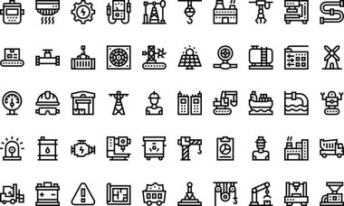 Endüstriyel süreç Yüksek Kaliteli Vektör Simgeleri Koleksiyonu ve Düzenlenebilir Vuruşlar simgeleri. Profesyonel ve Yaratıcı Projeler için ideal.