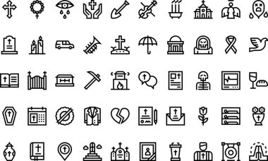 Düzenlenebilir Vuruşlu Cenaze Simgeleri Yüksek Kalite Vektör Simgeleri Koleksiyonu. Profesyonel ve Yaratıcı Projeler için ideal.