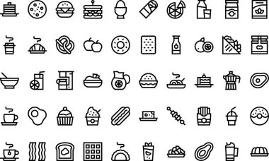 Brunch simgeleri Yüksek Kaliteli Vektör Simgeleri Koleksiyonu Düzenlenebilir Vuruşlu. Profesyonel ve Yaratıcı Projeler için ideal.