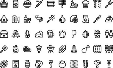 Düzenlenebilir Vuruşlu Barbekü Simgeleri Yüksek Kaliteli Vektör Simgeleri Koleksiyonu. Profesyonel ve Yaratıcı Projeler için ideal.