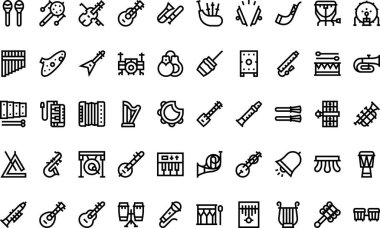 Müzik aletleri Yüksek Kalite Vektör Simgesi Koleksiyonu ve Düzenlenebilir Vuruşlar simgelerini simgeler. Profesyonel ve Yaratıcı Projeler için ideal.