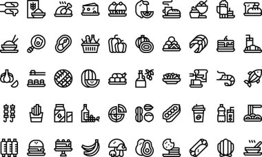 Düzenlenebilir Vuruşlu Yiyecek Simgeleri Yüksek Kalite Vektör Simgeleri Koleksiyonu. Profesyonel ve Yaratıcı Projeler için ideal.