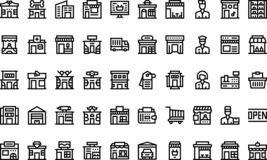 Düzenlenebilir Vuruşlu Yüksek Kaliteli Vektör Simgeleri Koleksiyonu simgeleri ve mağazaları. Profesyonel ve Yaratıcı Projeler için ideal.