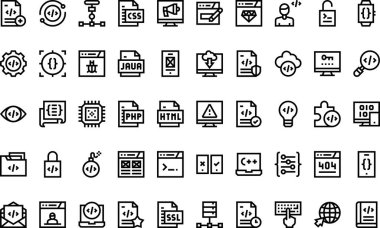 Düzenlenebilir Vuruşlu Yüksek Kalite Vektör Simgeleri Koleksiyonu kodlama simgeleri. Profesyonel ve Yaratıcı Projeler için ideal.