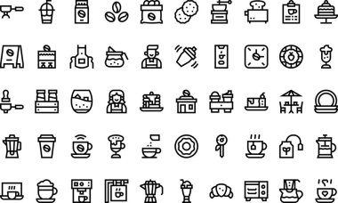 Kafe ikonu Yüksek Kaliteli Vektör Simgeleri Koleksiyonu ve Düzenlenebilir Darbe. Profesyonel ve Yaratıcı Projeler için ideal.