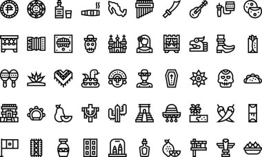 Meksika ikonları Yüksek Kaliteli Vektör Simgeleri Koleksiyonu Düzenlenebilir Darbe ile. Profesyonel ve Yaratıcı Projeler için ideal.