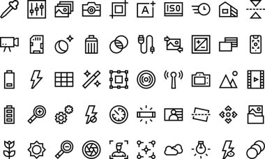 Kamera arayüzü simgeleri Düzenlenebilir Vuruş ile Yüksek Kalite Vektör Simgeleri Koleksiyonu. Profesyonel ve Yaratıcı Projeler için ideal.