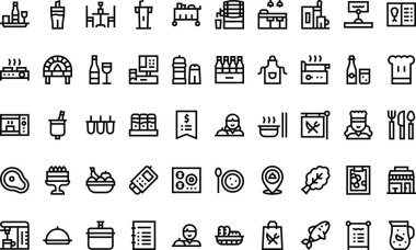 Düzenlenebilir Vuruşlu Restoran simgeleri Yüksek Kalite Vektör Simgeleri Koleksiyonu. Profesyonel ve Yaratıcı Projeler için ideal.