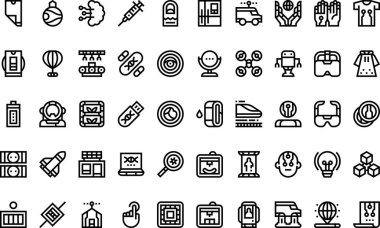 Geleceğin teknolojisi Yüksek Kaliteli Vektör Simgeleri Koleksiyonu Düzenlenebilir Vuruşla. Profesyonel ve Yaratıcı Projeler için ideal.