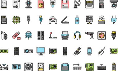 Düzenlenebilir Vuruşlu Donanım simgeleri Yüksek Kalite Vektör Simgeleri Koleksiyonu. Profesyonel ve Yaratıcı Projeler için ideal.