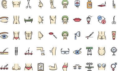 Estetik cerrahi simgeleri Yüksek Kaliteli Vektör Simgeleri Koleksiyonu ve Düzenlenebilir Darbe. Profesyonel ve Yaratıcı Projeler için ideal.