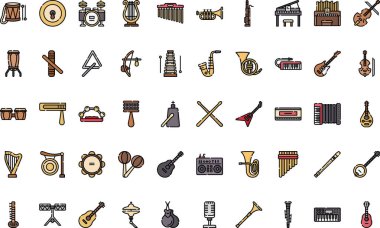 Müzik aletleri Yüksek Kalite Vektör Simgesi Koleksiyonu ve Düzenlenebilir Vuruşlar simgelerini simgeler. Profesyonel ve Yaratıcı Projeler için ideal.