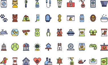 Pet shop simgeleri Yüksek Kaliteli Vektör Simgeleri Koleksiyonu Düzenlenebilir Vuruşlu. Profesyonel ve Yaratıcı Projeler için ideal.