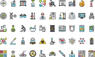 Kimya simgeleri: Düzenlenebilir Vuruşlu Yüksek Kalite Vektör Simgeleri Koleksiyonu. Profesyonel ve Yaratıcı Projeler için ideal.