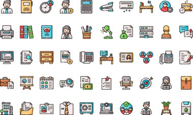 Ofis simgeleri: Düzenlenebilir Vuruşlu Yüksek Kaliteli Vektör Simgeleri Koleksiyonu. Profesyonel ve Yaratıcı Projeler için ideal.