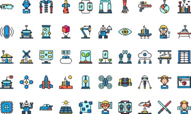 Geleceğin teknolojisi Yüksek Kaliteli Vektör Simgeleri Koleksiyonu Düzenlenebilir Vuruşla. Profesyonel ve Yaratıcı Projeler için ideal.