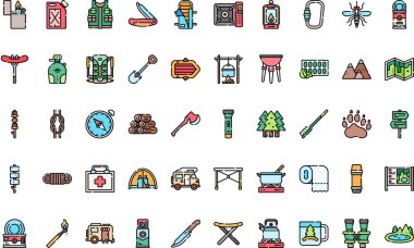 Kamp simgeleri Yüksek Kaliteli Vektör Simgeleri Koleksiyonu Düzenlenebilir Vuruşla. Profesyonel ve Yaratıcı Projeler için ideal.