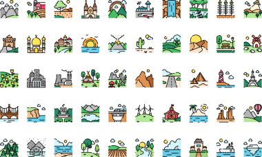 Peyzaj simgeleri Düzenlenebilir Vuruşlu Yüksek Kaliteli Vektör Simgeleri Koleksiyonu. Profesyonel ve Yaratıcı Projeler için ideal.