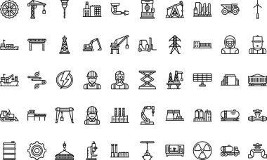 Endüstriyel İşlemler Yüksek Kaliteli Vektör Simgeleri Koleksiyonu ve Düzenlenebilir Vuruşlar. Profesyonel ve Yaratıcı Projeler için ideal.