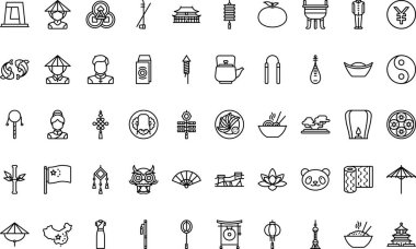 Çin, Düzenlenebilir Vuruşlarla Yüksek Kalite Vektör Simgeleri Koleksiyonunu simgeliyor. Profesyonel ve Yaratıcı Projeler için ideal.