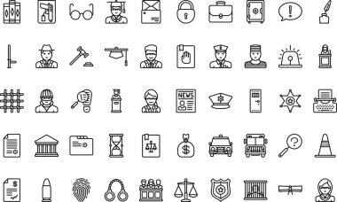 Adalet Koleksiyonu Yüksek Kaliteli Vektör Simgeleri Koleksiyonu Düzenlenebilir Vuruşlu. Profesyonel ve Yaratıcı Projeler için ideal.