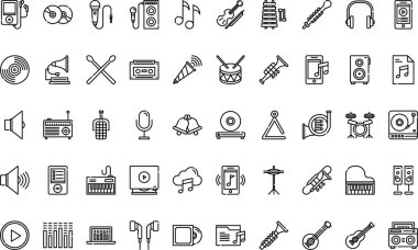 Müzik ögeleri Yüksek Kaliteli Vektör Simgeleri Koleksiyonunu Düzenlenebilir Vuruşla simgeler. Profesyonel ve Yaratıcı Projeler için ideal.