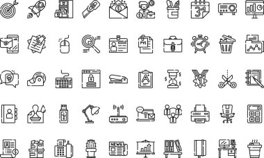 Ofis simgeleri: Düzenlenebilir Vuruşlu Yüksek Kaliteli Vektör Simgeleri Koleksiyonu. Profesyonel ve Yaratıcı Projeler için ideal.