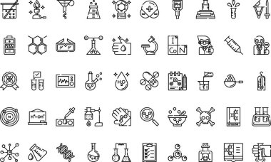 Kimya simgeleri: Düzenlenebilir Vuruşlu Yüksek Kalite Vektör Simgeleri Koleksiyonu. Profesyonel ve Yaratıcı Projeler için ideal.