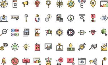 Düzenlenebilir Vuruşlu Yüksek Kalite Vektör Simgeleri Koleksiyonu pazarlama simgeleri. Profesyonel ve Yaratıcı Projeler için ideal.