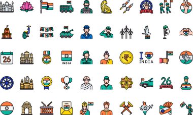 Hindistan Cumhuriyet Günü ikonları Yüksek Kaliteli Vektör Simgeleri Koleksiyonu ve Düzenlenebilir Vuruşlar. Profesyonel ve Yaratıcı Projeler için ideal.