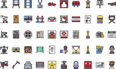 Film endüstrisi Yüksek Kaliteli Vektör Simgeleri Koleksiyonu ve Düzenlenebilir Vuruşlar ikonlarını simgeliyor. Profesyonel ve Yaratıcı Projeler için ideal.