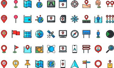 Konum simgeleri Düzenlenebilir Vuruşlu Yüksek Kaliteli Vektör Simgeleri Koleksiyonu. Profesyonel ve Yaratıcı Projeler için ideal.