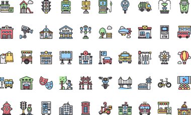 Şehir yaşamı simgeleri Yüksek Kalite Vektör Simgeleri Düzenlenebilir Vuruşlar Koleksiyonu. Profesyonel ve Yaratıcı Projeler için ideal.