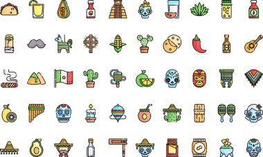 Meksika ikonları Yüksek Kaliteli Vektör Simgeleri Koleksiyonu Düzenlenebilir Darbe ile. Profesyonel ve Yaratıcı Projeler için ideal.